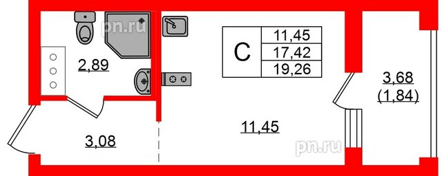 Квартира в ЖК Квартал «Новый Московский», студия, 19.26 м², 8 этаж