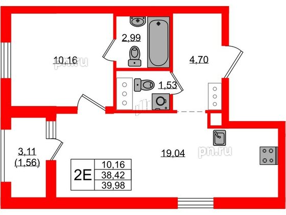 Квартира в ЖК UP-квартал Новый Московский, 1 комнатная, 39.98 м², 7 этаж