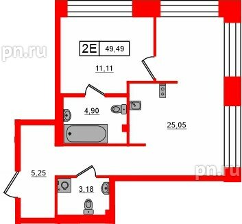 Квартира в ЖК «Башни Элемент», 1 комнатная, 49.49 м², 3 этаж