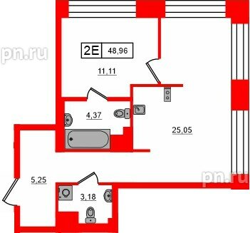 Квартира в ЖК «Башни Элемент», 1 комнатная, 48.96 м², 10 этаж