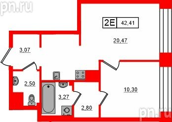 Квартира в ЖК «Башни Элемент», 1 комнатная, 42.41 м², 11 этаж