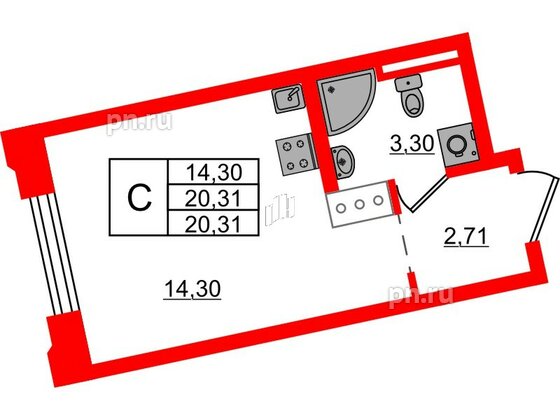 Квартира в ЖК Цивилизация на Неве, студия, 20.31 м², 3 этаж