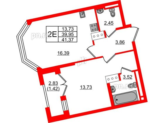 Квартира в ЖК Цивилизация на Неве, 1 комнатная, 41.37 м², 6 этаж