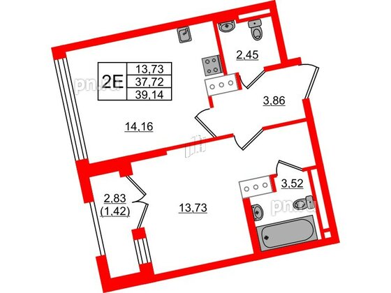 Квартира в ЖК Цивилизация на Неве, 1 комнатная, 39.14 м², 12 этаж