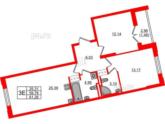 Квартира в ЖК Цивилизация на Неве, 2 комнатная, 61.26 м², 7 этаж