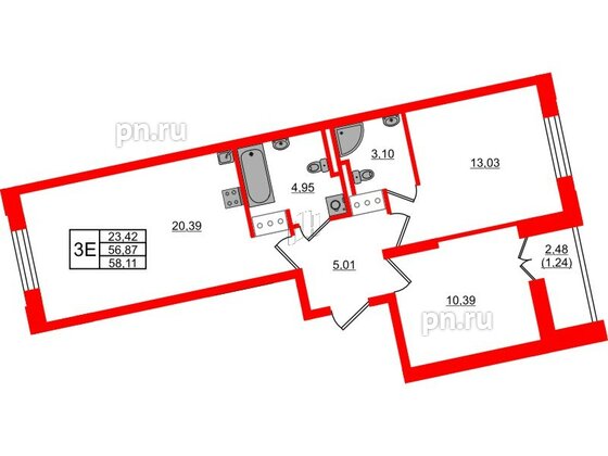 Квартира в ЖК Цивилизация на Неве, 2 комнатная, 58.11 м², 7 этаж