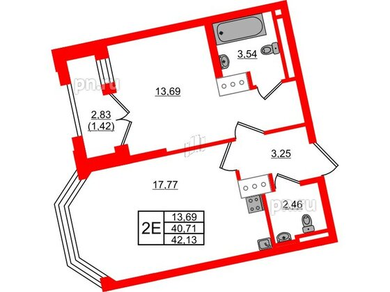 Квартира в ЖК Цивилизация на Неве, 1 комнатная, 42.13 м², 7 этаж