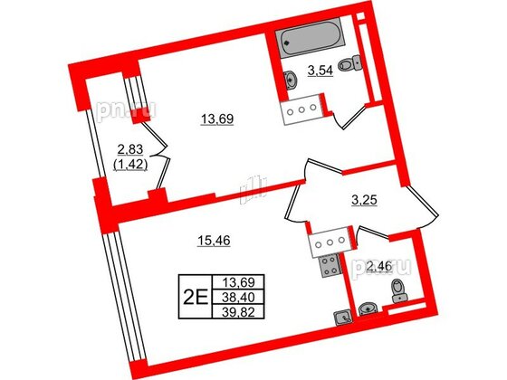 Квартира в ЖК Цивилизация на Неве, 1 комнатная, 39.82 м², 12 этаж