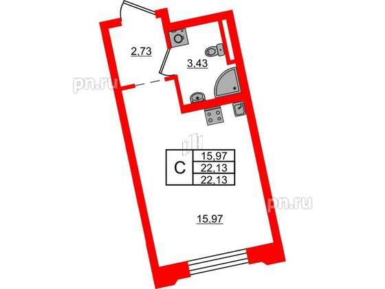 Квартира в ЖК Цивилизация на Неве, студия, 22.13 м², 2 этаж