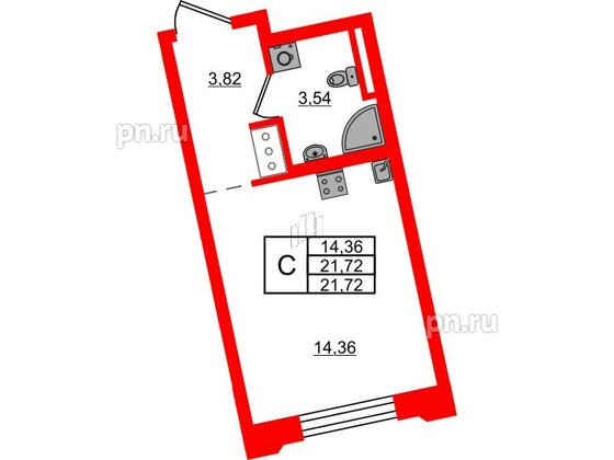 Квартира в ЖК Цивилизация на Неве, студия, 21.72 м², 3 этаж