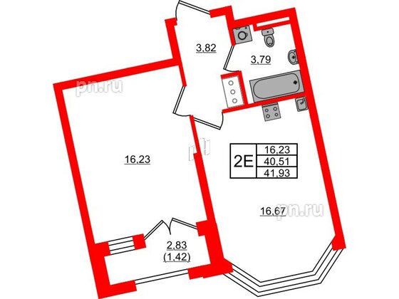 Квартира в ЖК Цивилизация на Неве, 1 комнатная, 41.93 м², 7 этаж