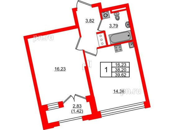 Квартира в ЖК Цивилизация на Неве, 1 комнатная, 39.62 м², 12 этаж