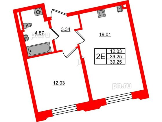 Квартира в ЖК Цивилизация на Неве, 1 комнатная, 39.25 м², 2 этаж