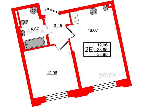 Квартира в ЖК Цивилизация на Неве, 1 комнатная, 38.85 м², 3 этаж