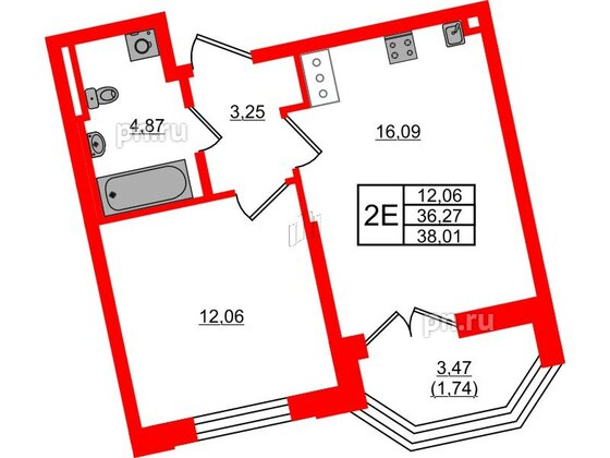 Квартира в ЖК Цивилизация на Неве, 1 комнатная, 38.01 м², 10 этаж