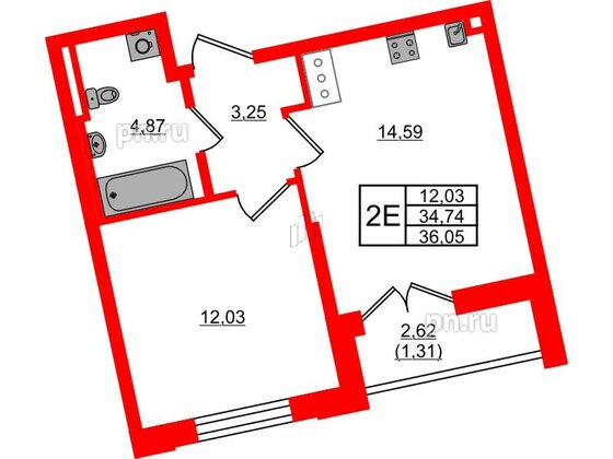 Квартира в ЖК Цивилизация на Неве, 1 комнатная, 36.05 м², 12 этаж