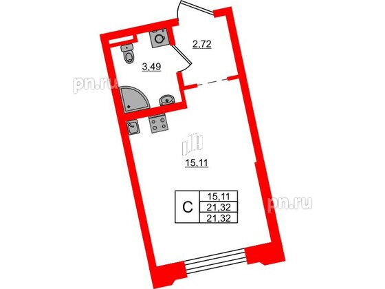 Квартира в ЖК Цивилизация на Неве, студия, 21.32 м², 2 этаж