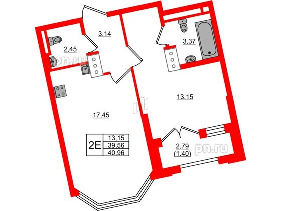 Квартира в ЖК Цивилизация на Неве, 1 комнатная, 40.96 м², 6 этаж