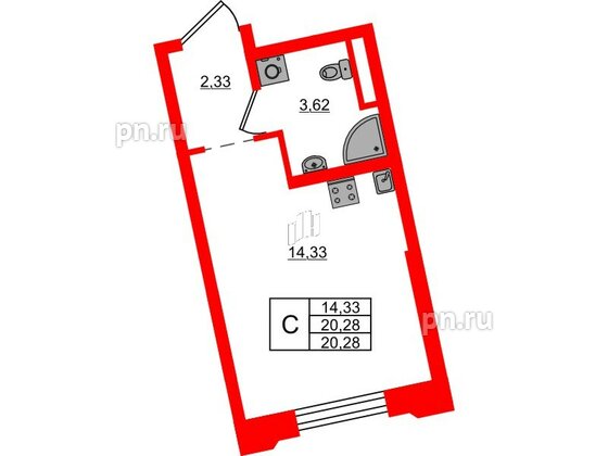 Квартира в ЖК Цивилизация на Неве, студия, 20.28 м², 2 этаж