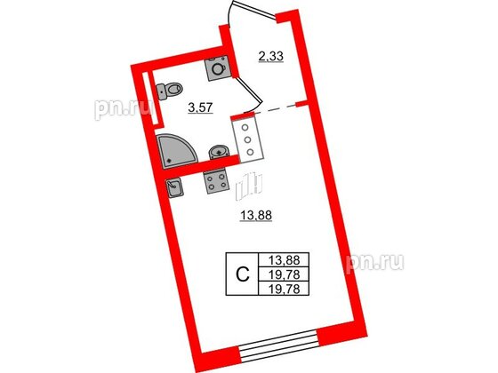 Квартира в ЖК Цивилизация на Неве, студия, 19.78 м², 3 этаж