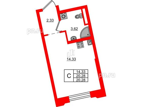 Квартира в ЖК Цивилизация на Неве, студия, 20.28 м², 2 этаж