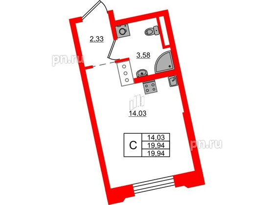 Квартира в ЖК Цивилизация на Неве, студия, 19.94 м², 3 этаж