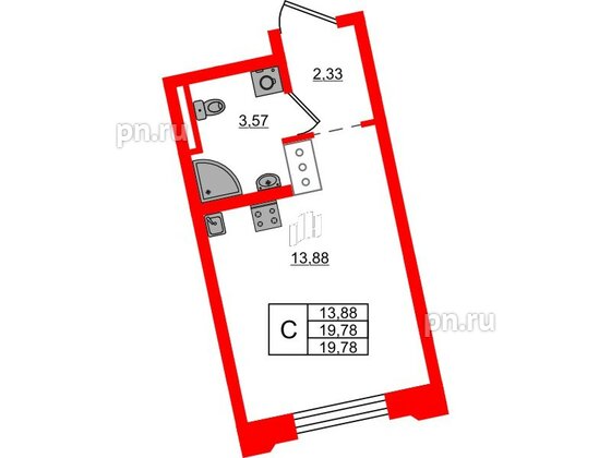 Квартира в ЖК Цивилизация на Неве, студия, 19.78 м², 3 этаж