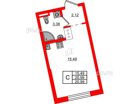 Квартира в ЖК Цивилизация на Неве, студия, 20.99 м², 5 этаж