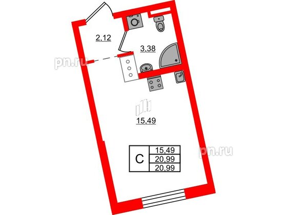 Квартира в ЖК Цивилизация на Неве, студия, 20.99 м², 5 этаж