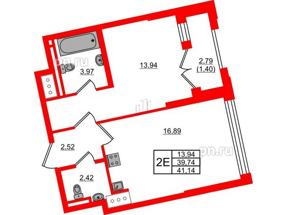 Квартира в ЖК Цивилизация на Неве, 1 комнатная, 41.14 м², 14 этаж