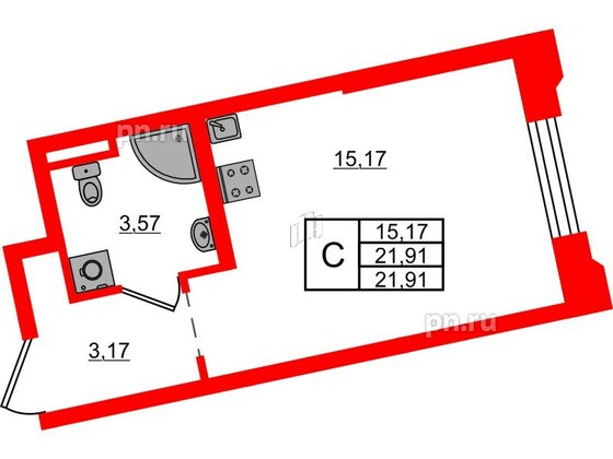 Квартира в ЖК Цивилизация на Неве, студия, 21.91 м², 2 этаж