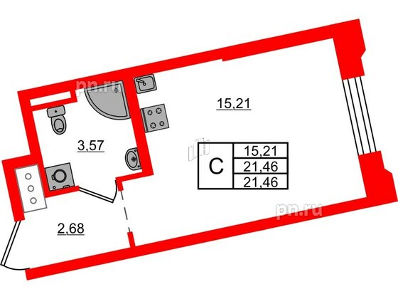 Квартира в ЖК Цивилизация на Неве, студия, 21.46 м², 3 этаж