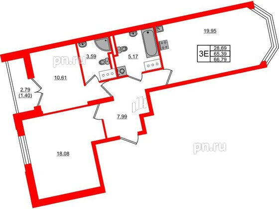 Квартира в ЖК Цивилизация на Неве, 2 комнатная, 66.79 м², 13 этаж