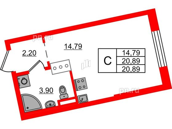 Квартира в ЖК Цивилизация на Неве, студия, 20.89 м², 5 этаж