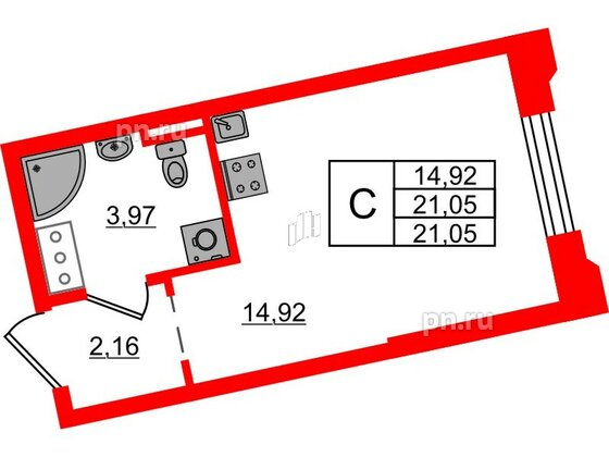 Квартира в ЖК Цивилизация на Неве, студия, 21.05 м², 3 этаж