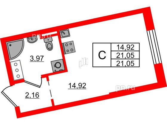 Квартира в ЖК Цивилизация на Неве, студия, 21.05 м², 5 этаж