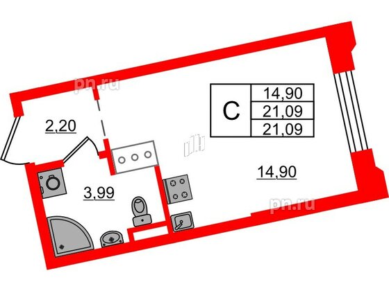 Квартира в ЖК Цивилизация на Неве, студия, 21.09 м², 3 этаж