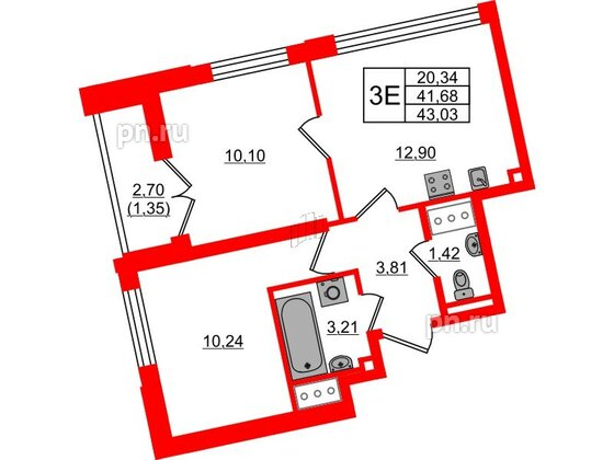 Квартира в ЖК Цивилизация на Неве, 2 комнатная, 43.03 м², 16 этаж