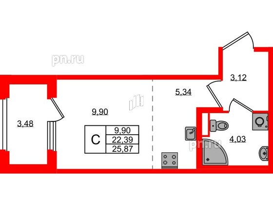 Квартира в ЖК Дубровский, студия, 22.39 м², 1 этаж