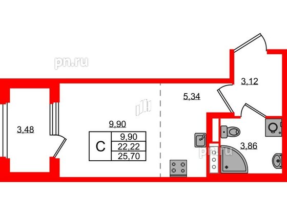 Квартира в ЖК Дубровский, студия, 22.22 м², 2 этаж