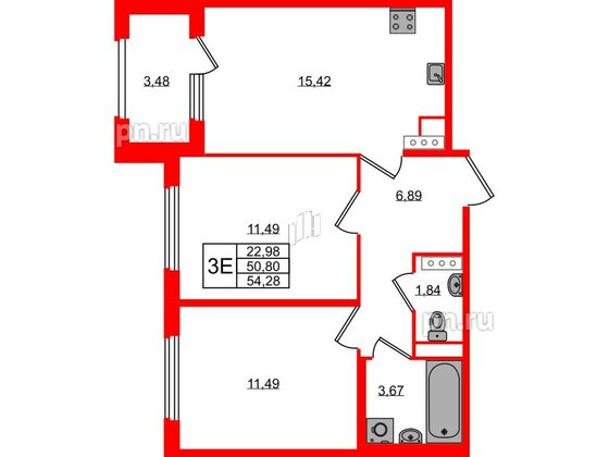 Квартира в ЖК Дубровский, 2 комнатная, 50.8 м², 2 этаж