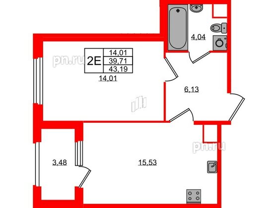 Квартира в ЖК Дубровский, 1 комнатная, 39.71 м², 1 этаж