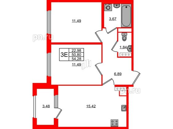 Квартира в ЖК Дубровский, 2 комнатная, 50.8 м², 2 этаж