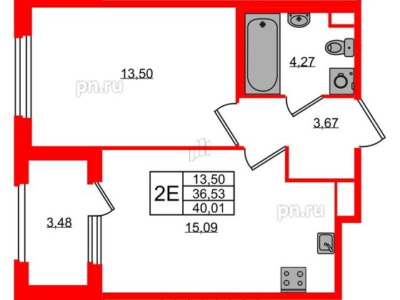 Квартира в ЖК Дубровский, 1 комнатная, 36.53 м², 1 этаж