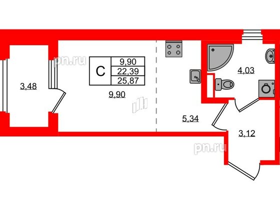 Квартира в ЖК Дубровский, студия, 22.39 м², 1 этаж