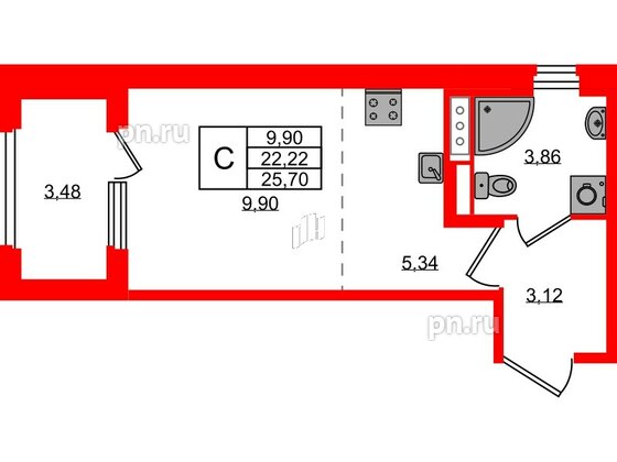 Квартира в ЖК Дубровский, студия, 22.22 м², 2 этаж