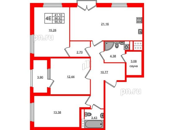 Квартира в ЖК Дубровский, 3 комнатная, 86.62 м², 2 этаж