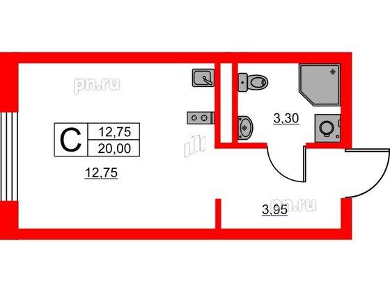 Апартаменты в ЖК «Авеню Апарт Пулково», студия, 20 м², 10 этаж