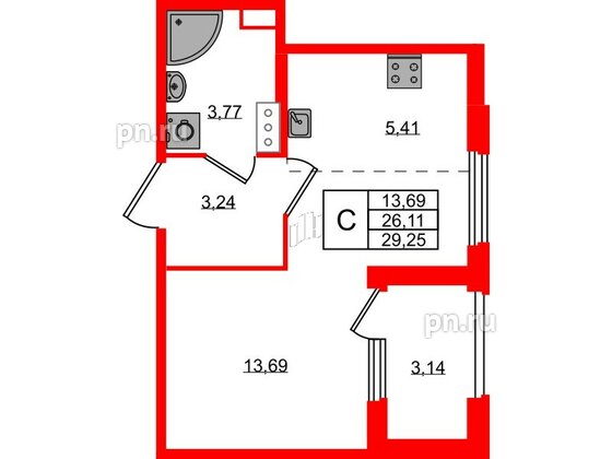 Квартира в ЖК Дубровский, студия, 26.11 м², 2 этаж