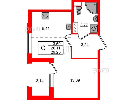 Квартира в ЖК Дубровский, студия, 26.11 м², 2 этаж